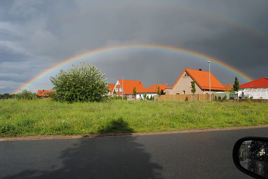 Wennigsen, Rainbow, Sun, Clouds, rural Scene, nature, landscape HD wallpaper
