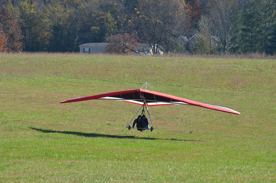 hang gliding, delta-flying, hang glider, hang tags, landing, HD wallpaper