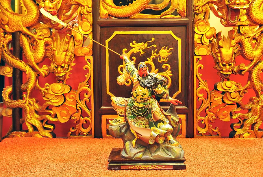 Malaysia, Sculpture, Guan Gong, statue, gold colored, law, no people, HD wallpaper