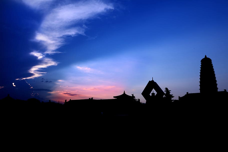 china, construction, monastery, silhouette, cloud - sky, architecture HD wallpaper