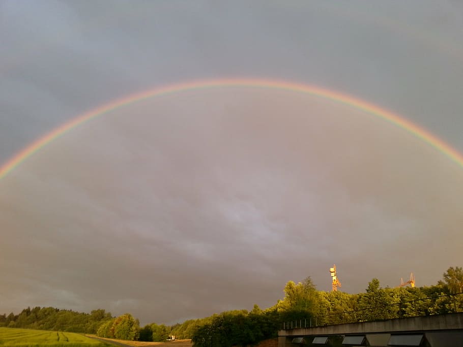 rainbow, double rainbow, natuschauspiel, secondary rainbow, HD wallpaper
