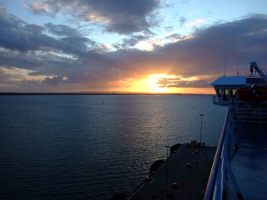 sunset, light, sky, clouds, ocean, sea, cloud - sky, water HD wallpaper