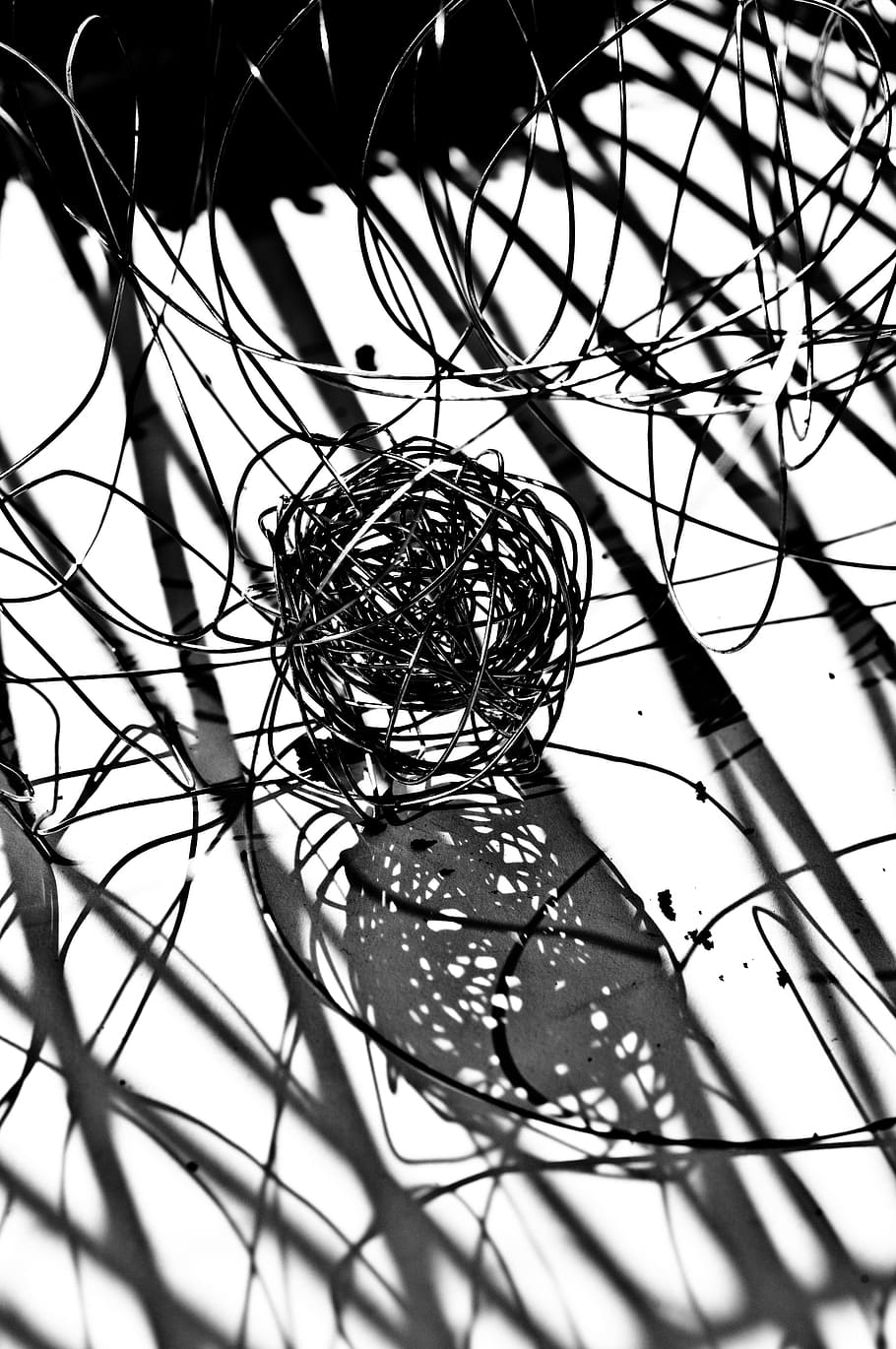 Black And White, White, Shadow, Light, graphically, wire, ball HD wallpaper