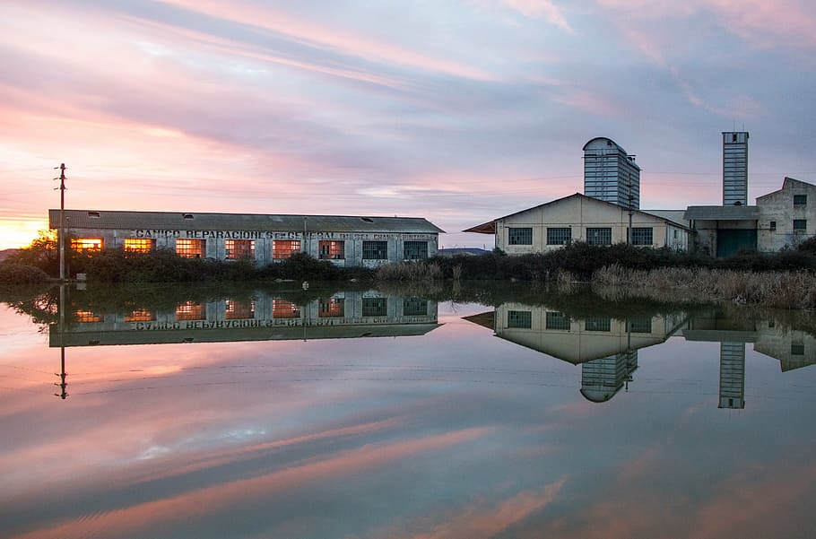reflection, water, landscape, laguna, sunset, contrast, light HD wallpaper