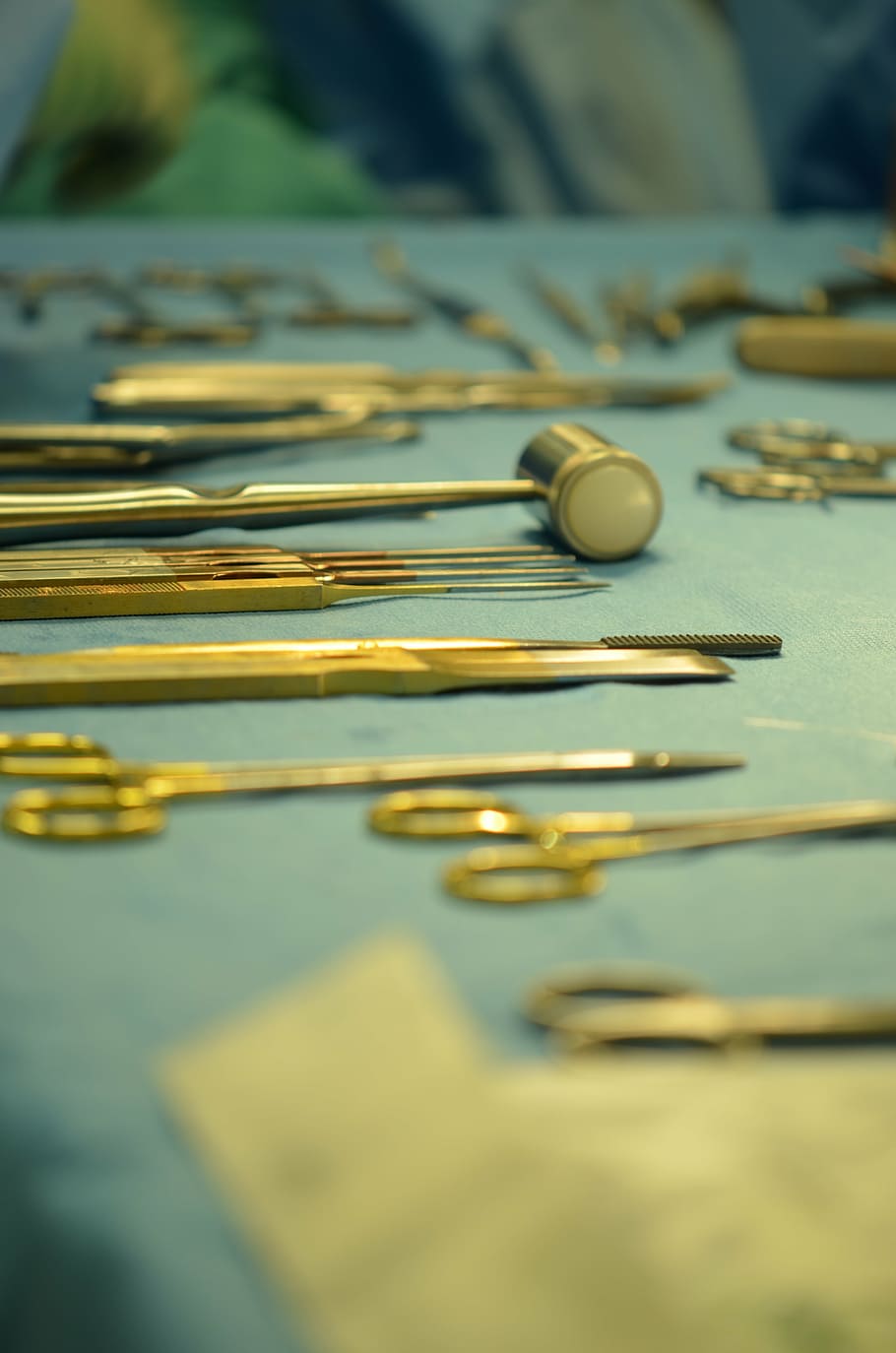 gold-colored scissor lot on table, doctor, surgeon, operation HD wallpaper