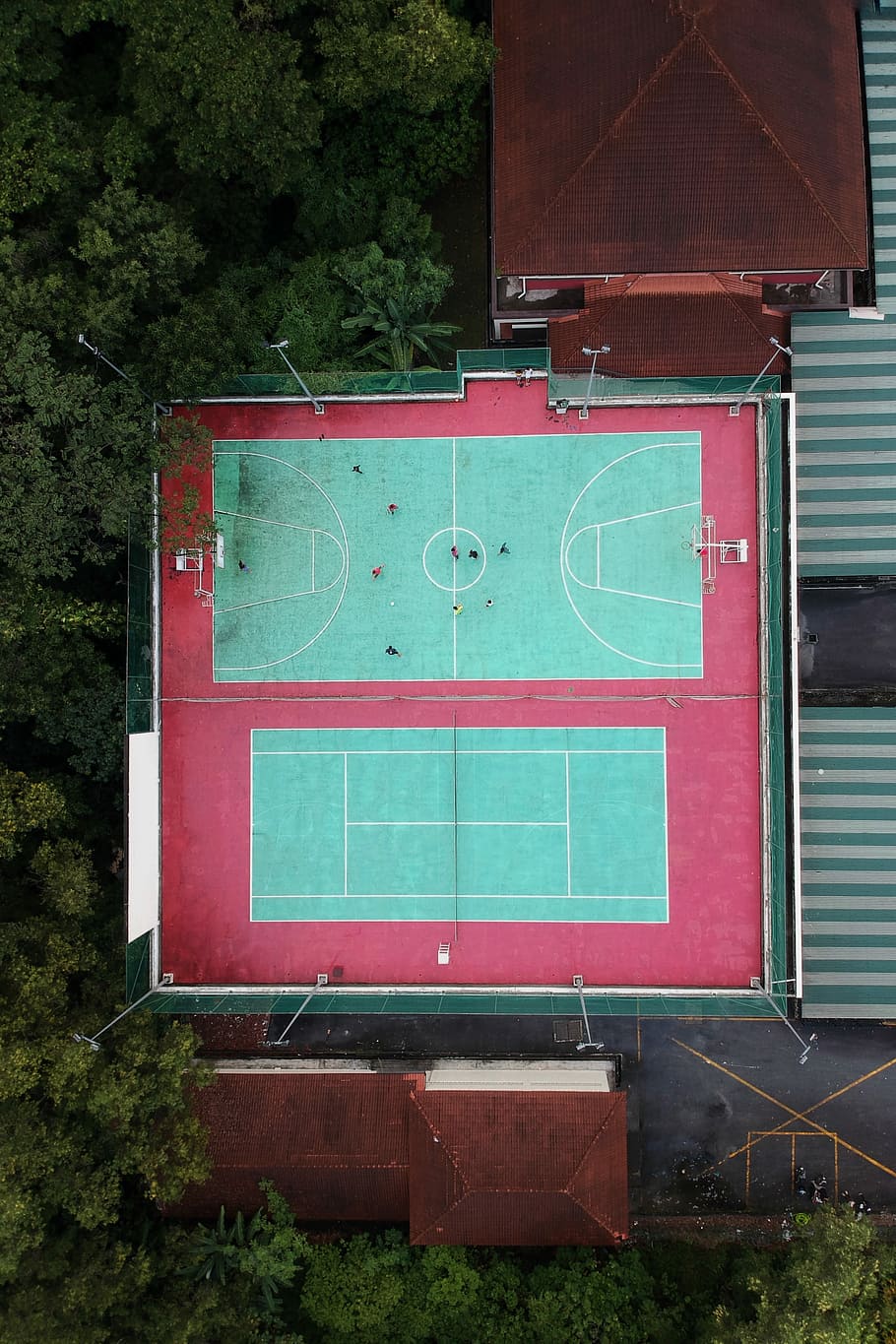 aerial photography of ballpark, aerial photography of basketball and tennis court, HD wallpaper