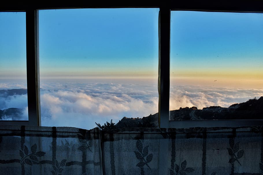 clouds, sky, blue, nature, landscape, white, window, cloud - sky HD wallpaper
