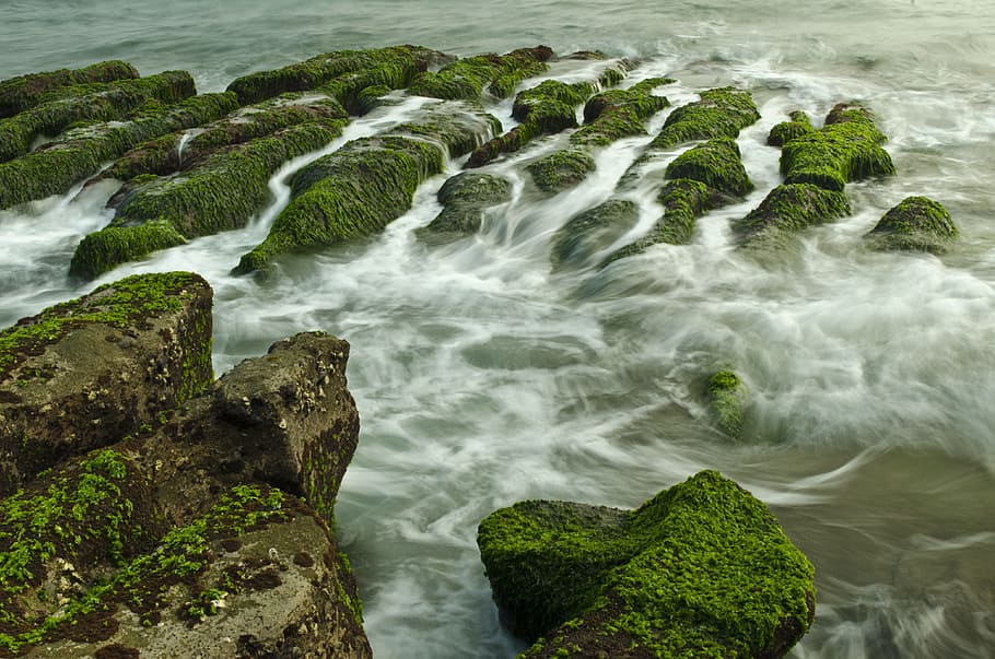 body of water and stones photo at daytime, algal reef, landscape, HD wallpaper