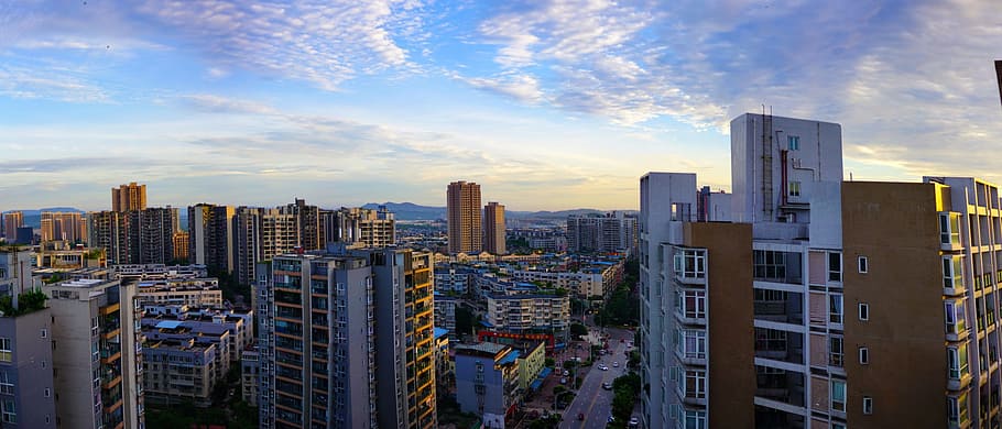city, sunset, panorama, building exterior, architecture, sky HD wallpaper