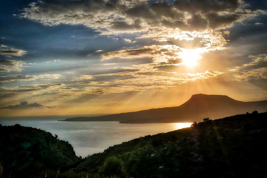 silhouette of mountain at golden hour, sunset, nature, sky HD wallpaper