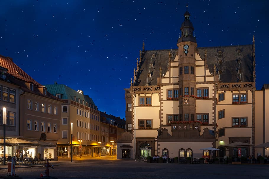 schweinfurt, swiss francs, town hall, night, renaissance, building exterior, HD wallpaper