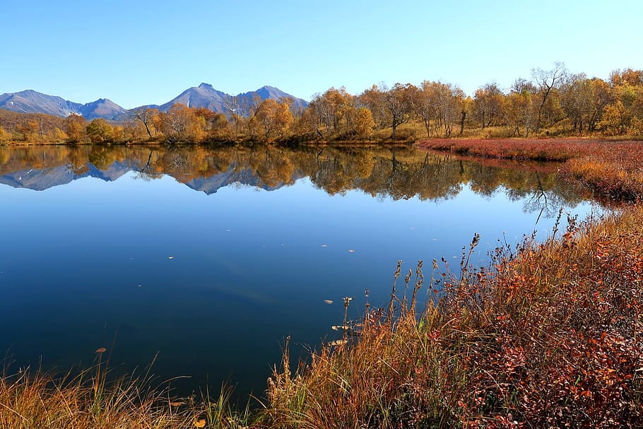 autumn, lake, mountains, reflection, forest, golden autumn HD wallpaper