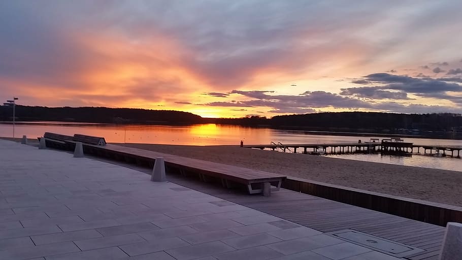 lake, water, nature, clouds, evening, sunset, masuria, poland HD wallpaper