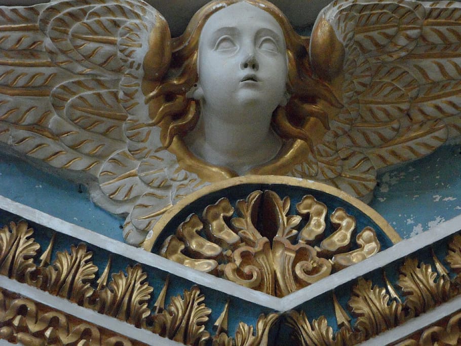 angel, cherub, baroque, pompous, church, gold, decorated, representation
