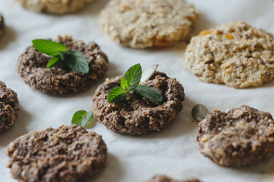 cookies on white surface, mint, baking, organic, oat, nut, food HD wallpaper