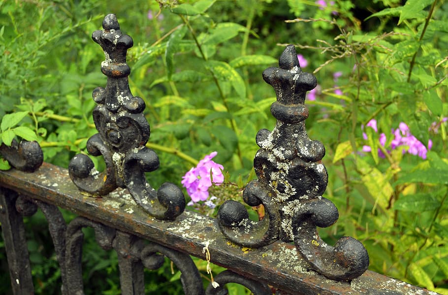 gate, iron, black, dark, weathered, old, decoration, ornamental HD wallpaper