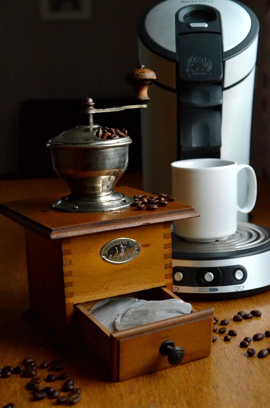 brown wooden coffee grinder near coffeemaker, Coffee, Grinder HD wallpaper