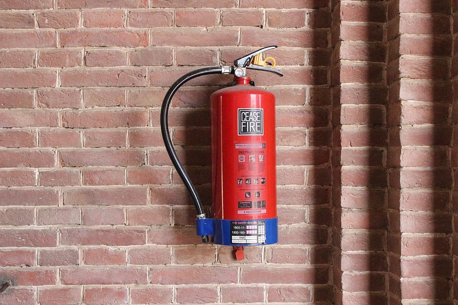 fire extinguisher, wall, wall - building feature, red, brick wall HD wallpaper
