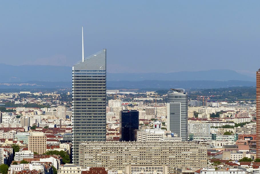 lyon, skyscraper, tower, incity, building, city centre, panorama, HD wallpaper