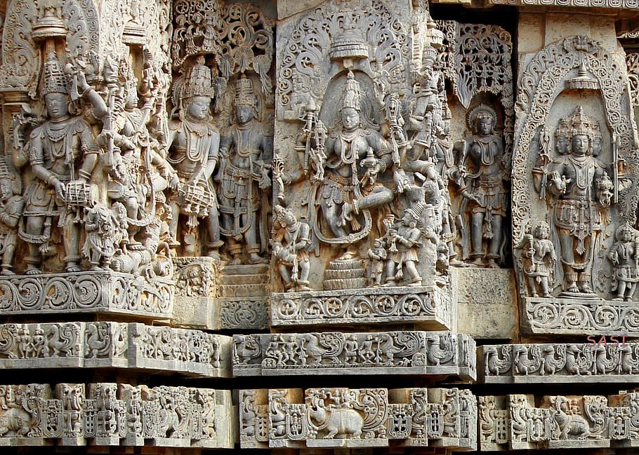 belur, halebeedu, hoysala sculpture, old temple, statue, hinduism, HD wallpaper