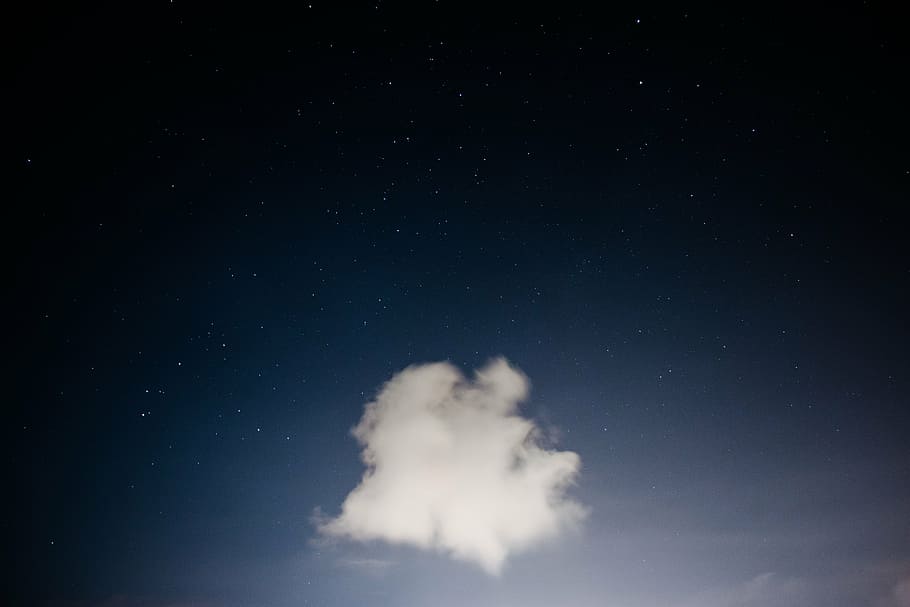 white and blue sky with stars, cloud, clouds, night, evening HD wallpaper