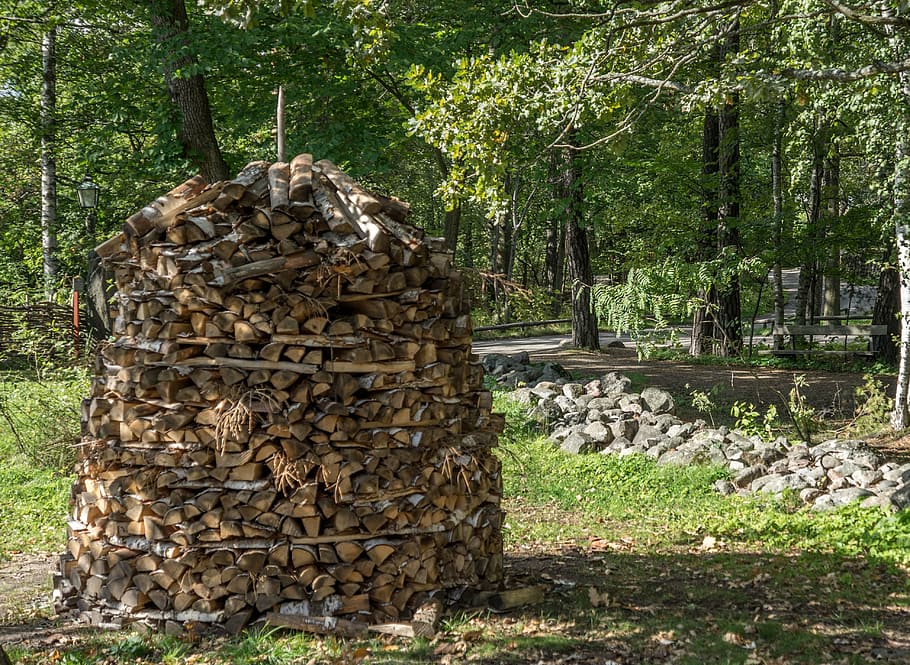 wood, stack, pile, skansen, stockholm, sweden, scandinavia HD wallpaper