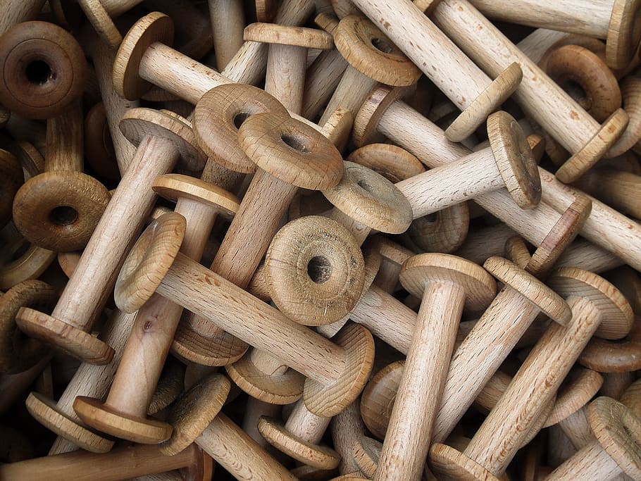 brown wooden tools, rocchetti, thread, spool, twine, sew, hemp HD wallpaper