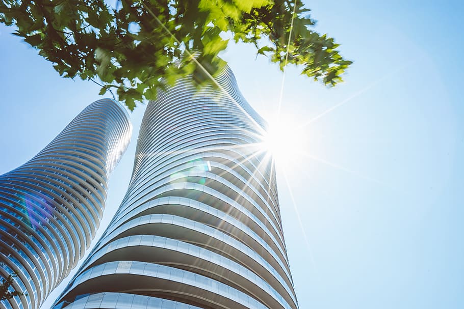 low angle view photography of Ontario Canada building, low angle photography of twisted building HD wallpaper