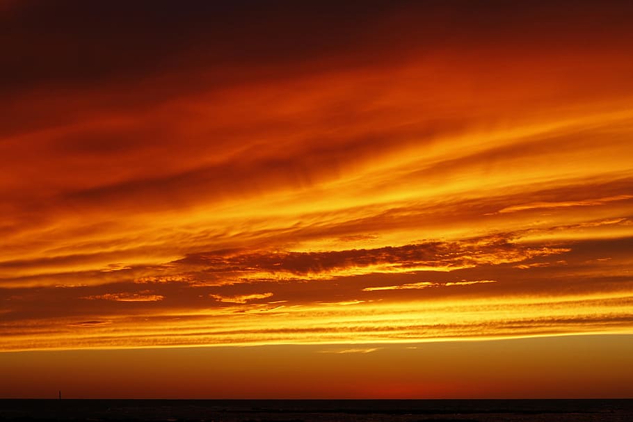 sunset, sky, red, cloud, sunset light, red sun, evening sun HD wallpaper