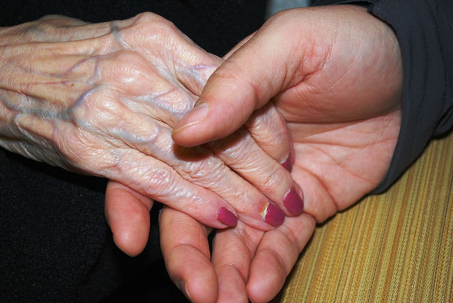woman and man holding hands, skin, elderly, senior, aged, nails HD wallpaper