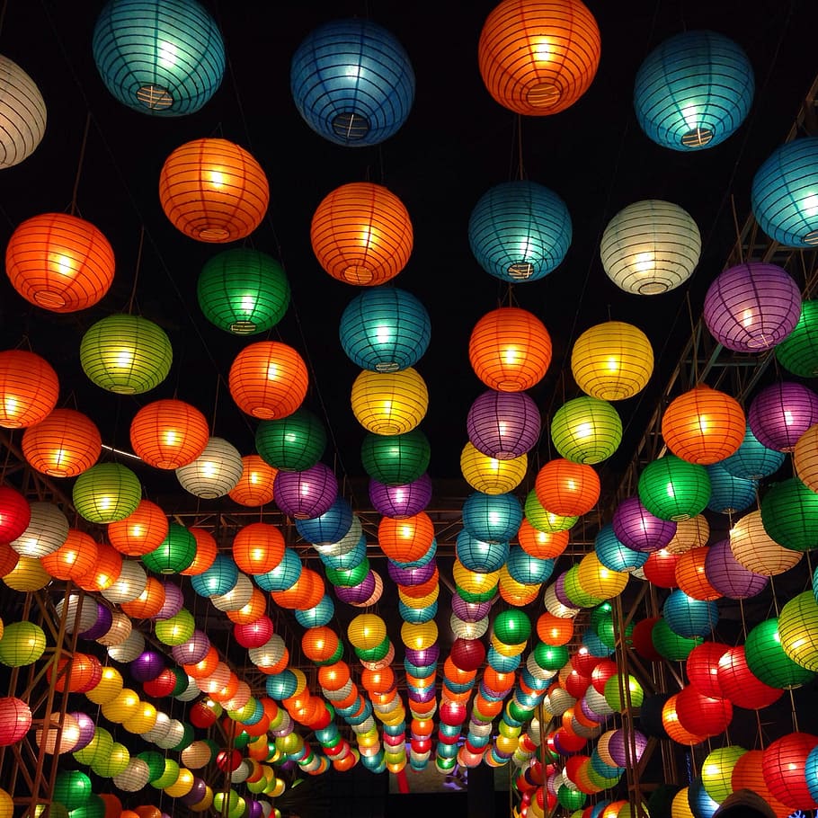 assorted-color LED lamp lot, multicolored, paper lanterns, lampions, HD wallpaper