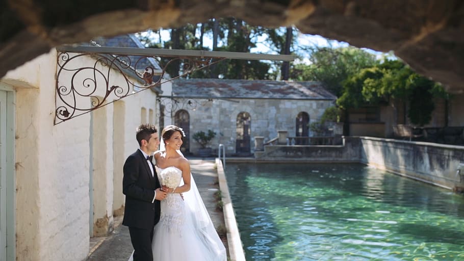 man and woman wedding photography, couple, groom, bride, love HD wallpaper