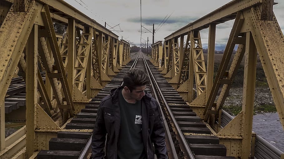 bridge, guy, men, lines, people, path, gateway, only, emotions HD wallpaper