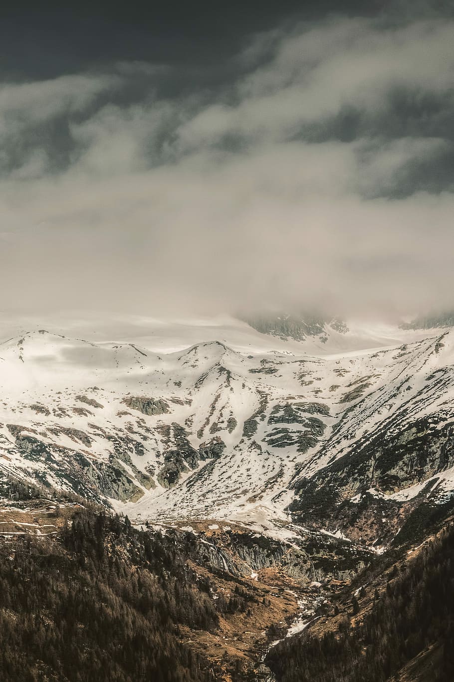 mountain range covered by snow, brown mountain covered by snow at daytime HD wallpaper