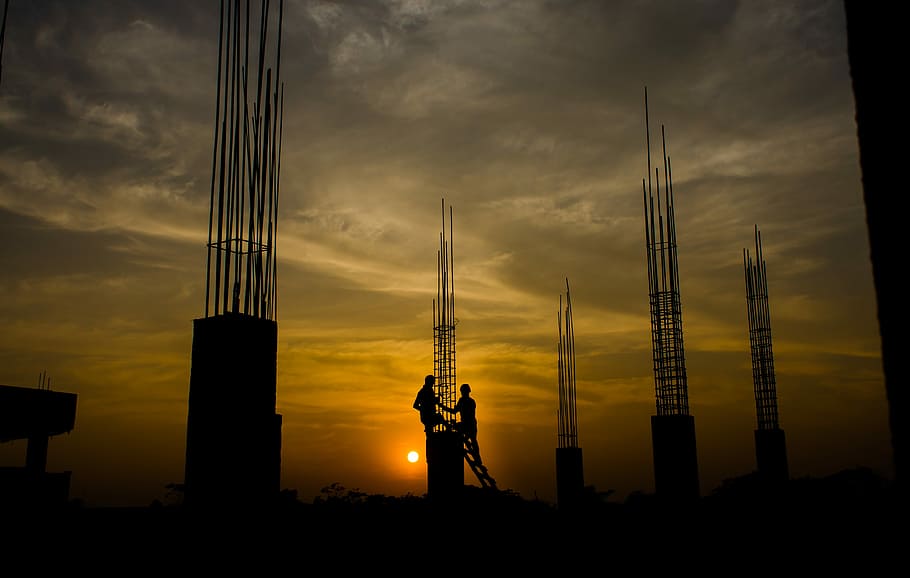 two person on tower, working, peoples, sunset, sky, cloud - sky HD wallpaper