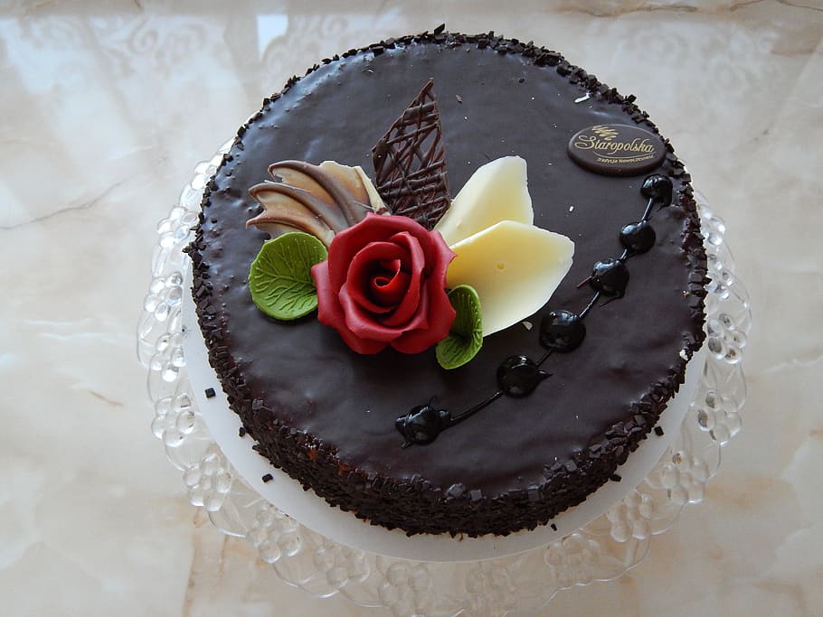 cake, rose, chocolate, dessert, sweet, sweet food, freshness HD wallpaper