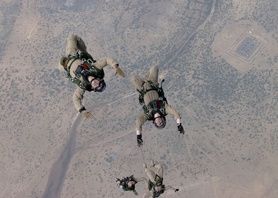 parachute, skydiving, parachuting, jumping, training, military HD wallpaper
