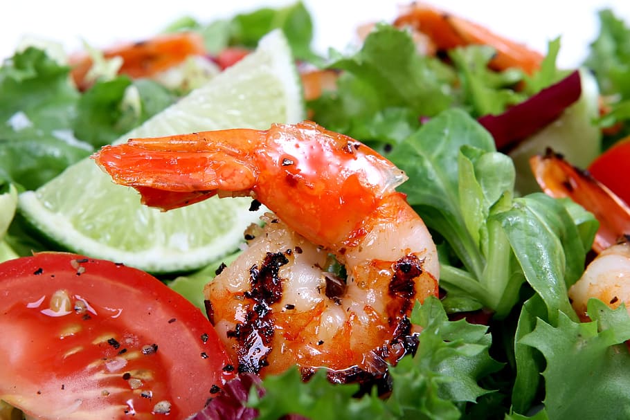 vegetable shrimp salad, Asian, Barbecue, Barbeque, Bbq, charbroiled