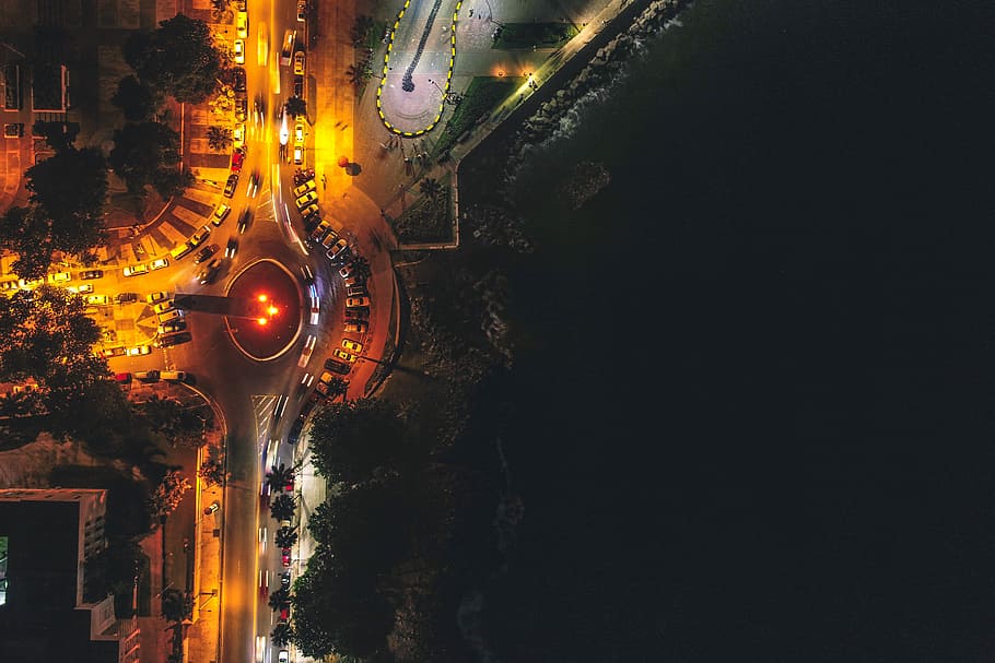 aerial photography of concrete city buildings, digital art on wall HD wallpaper