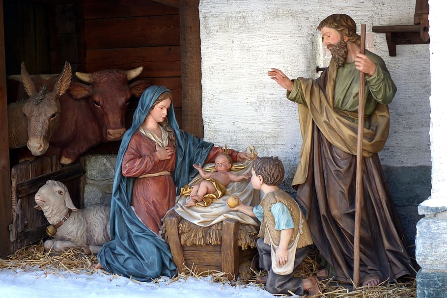The Nativity figurine, village nativity, crib, figures, uttendorf, HD wallpaper