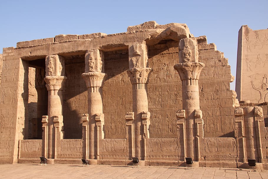 temple, egyptian, pillars, gallery, antiquity, ruins, itu, archaeological site HD wallpaper