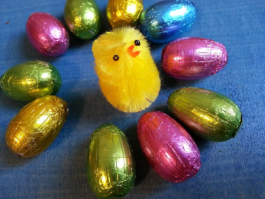 easter, egg, chicks, colorful, chocolate, happy, still life HD wallpaper