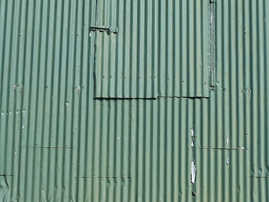corrugated iron, green, pattern, industrial, old, roofing, striped, HD wallpaper