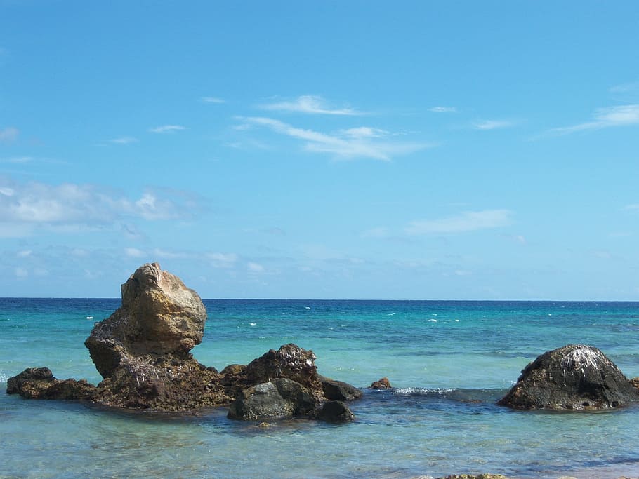 Rock, Beach, Sea, horizon over water, sky, scenics, blue, rock - object HD wallpaper