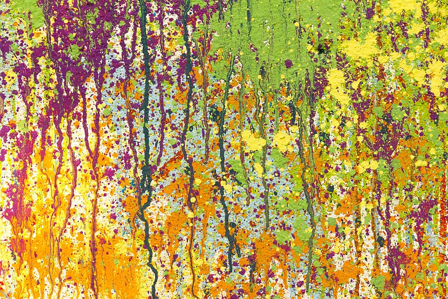 green and orange abstract painting, paint splashes, drop, color HD wallpaper