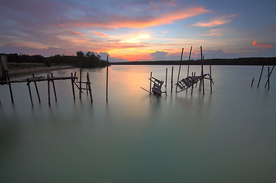 Scenic View of Lake Against Sky at Sunset, calm waters, clouds HD wallpaper