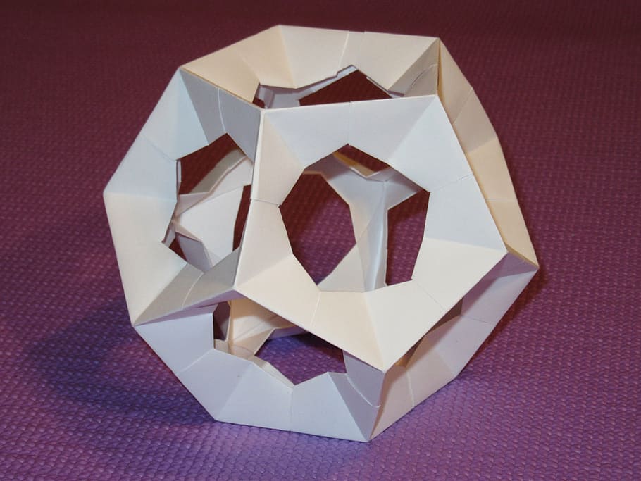 dodecahedron, platonic solid, origami, paper, pentagon, folded HD wallpaper