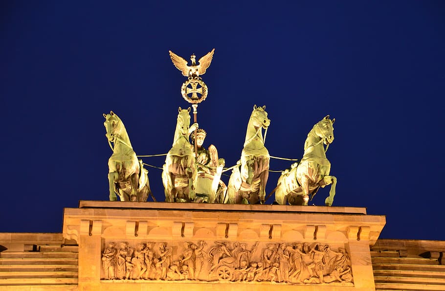 Quadriga, Brandenburg Gate, Berlin, night photograph, germany, HD wallpaper
