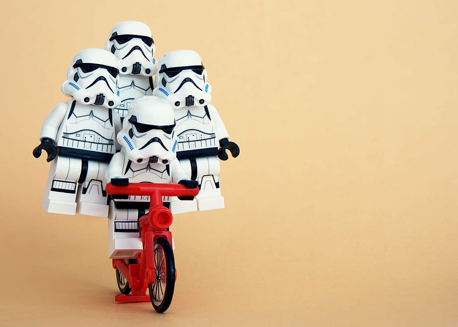 Storm Troopers riding bike illustration, lego, stormtrooper, cycling