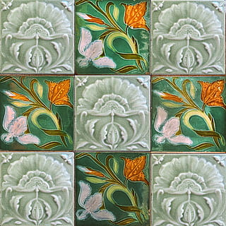 gray and green floral wall decor, tile, wall tile, ceramic tile HD wallpaper